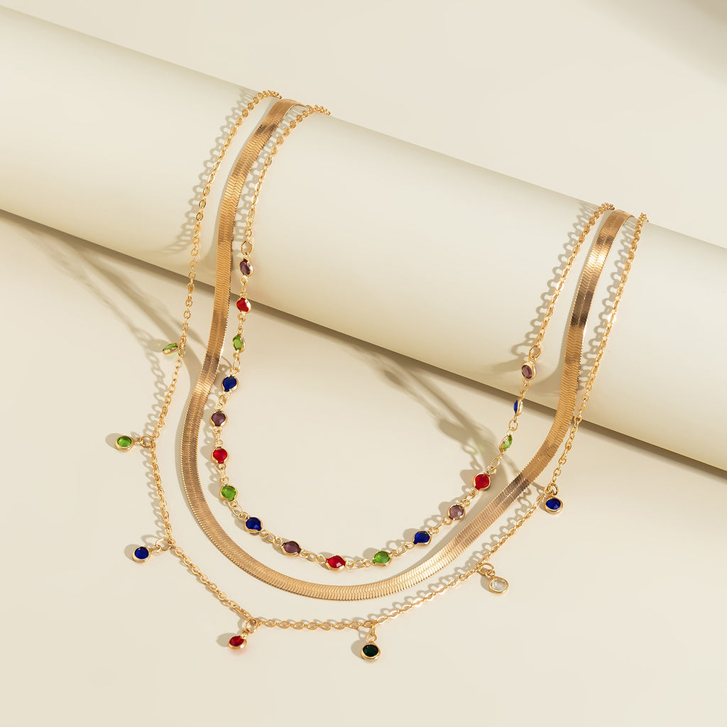 Damen mehrlagige Halskette mit bunten Edelsteinen und elegantem Design