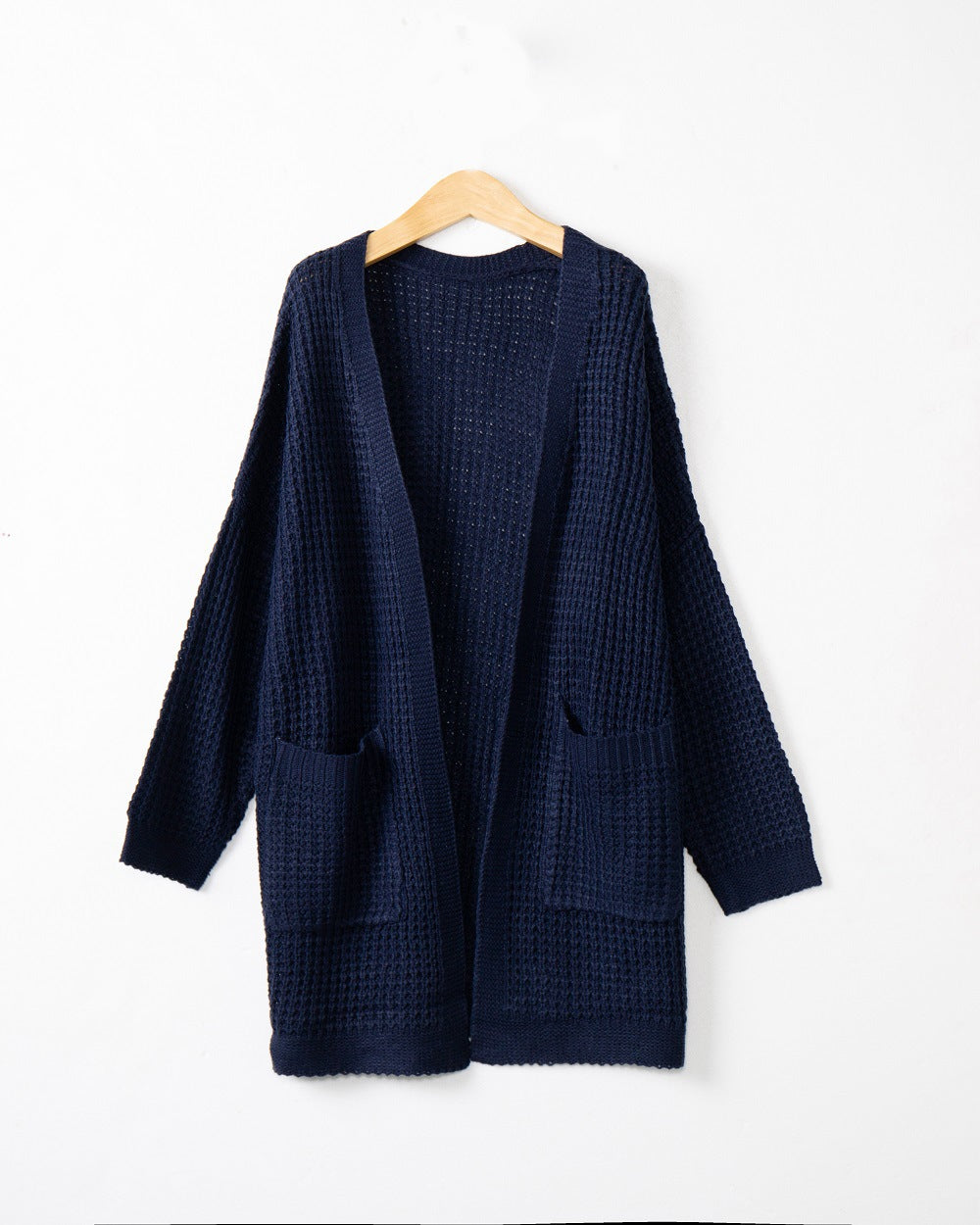 Damen Langer Oversize Strickmantel mit offener Front und aufgesetzten Taschen Shop Nory