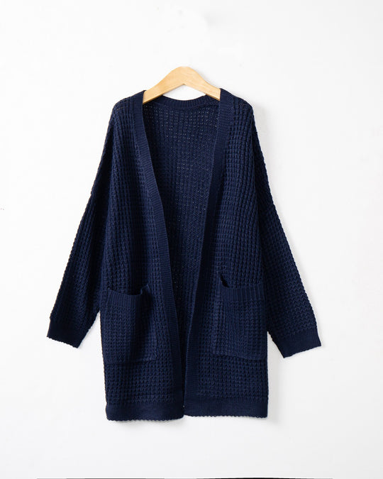 Damen Langer Oversize Strickmantel mit offener Front und aufgesetzten Taschen Shop Nory