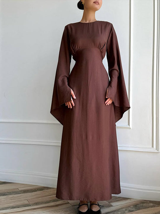 Damen Maxikleid mit ausgestellten Trompetenärmeln und taillierter Empire-Silhouette Shop Nory