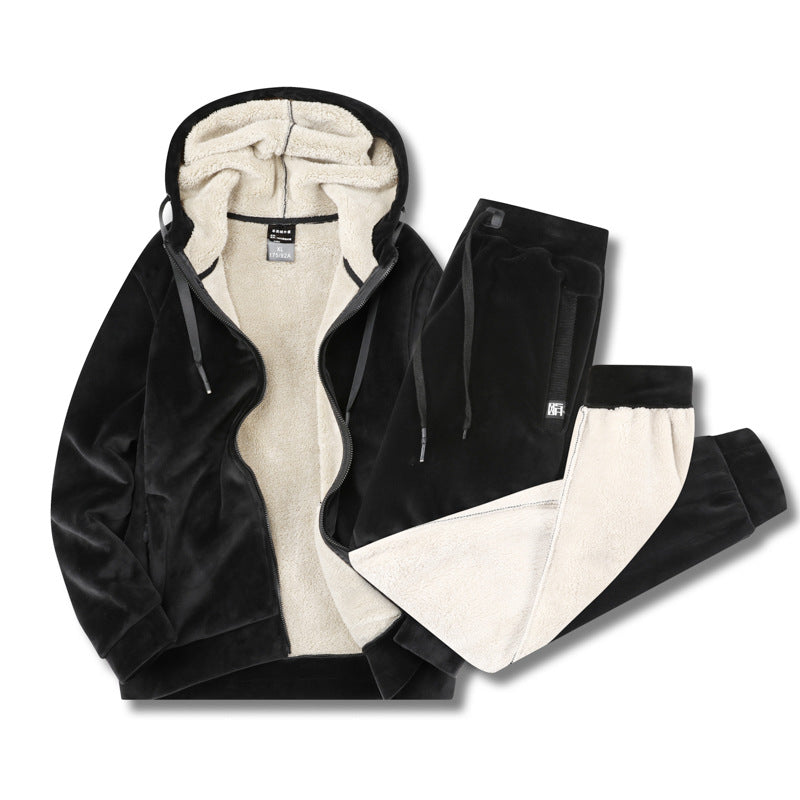 Herren Zweiteiliger Fleece-Trainingsanzug mit Kapuzenjacke, Teddyfutter und Jogginghose Shop Nory