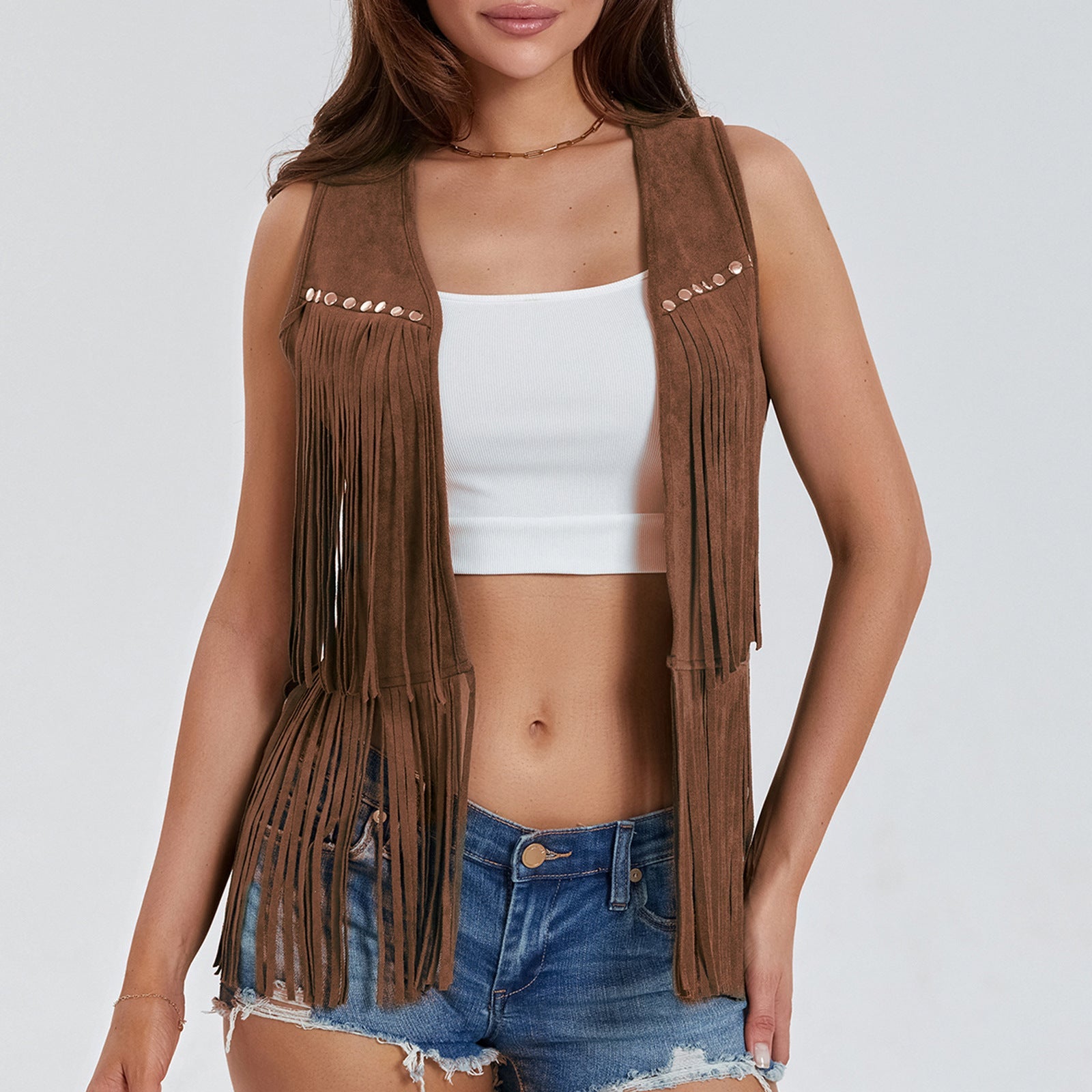 Damen Fransen Weste aus Wildlederimitat Shopnory