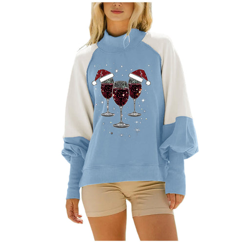 Damen nan oversized Raglan-Sweatshirt mit Stehkragen und funkelndem Weihnachts-Strassprint Shop Nory