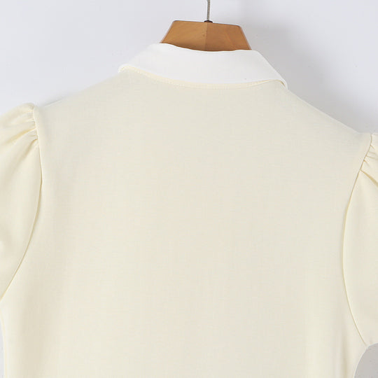 Damen Figurbetontes Hemdblusenkleid mit Puffärmeln und plissiertem Faltenrock Shop Nory