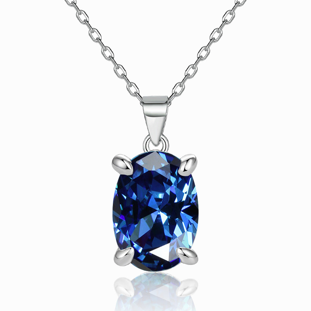 Damen Anhänger-Halskette mit ovalem, tiefgrünen Edelstein und hochwertiger Silberfassung Shop Nory