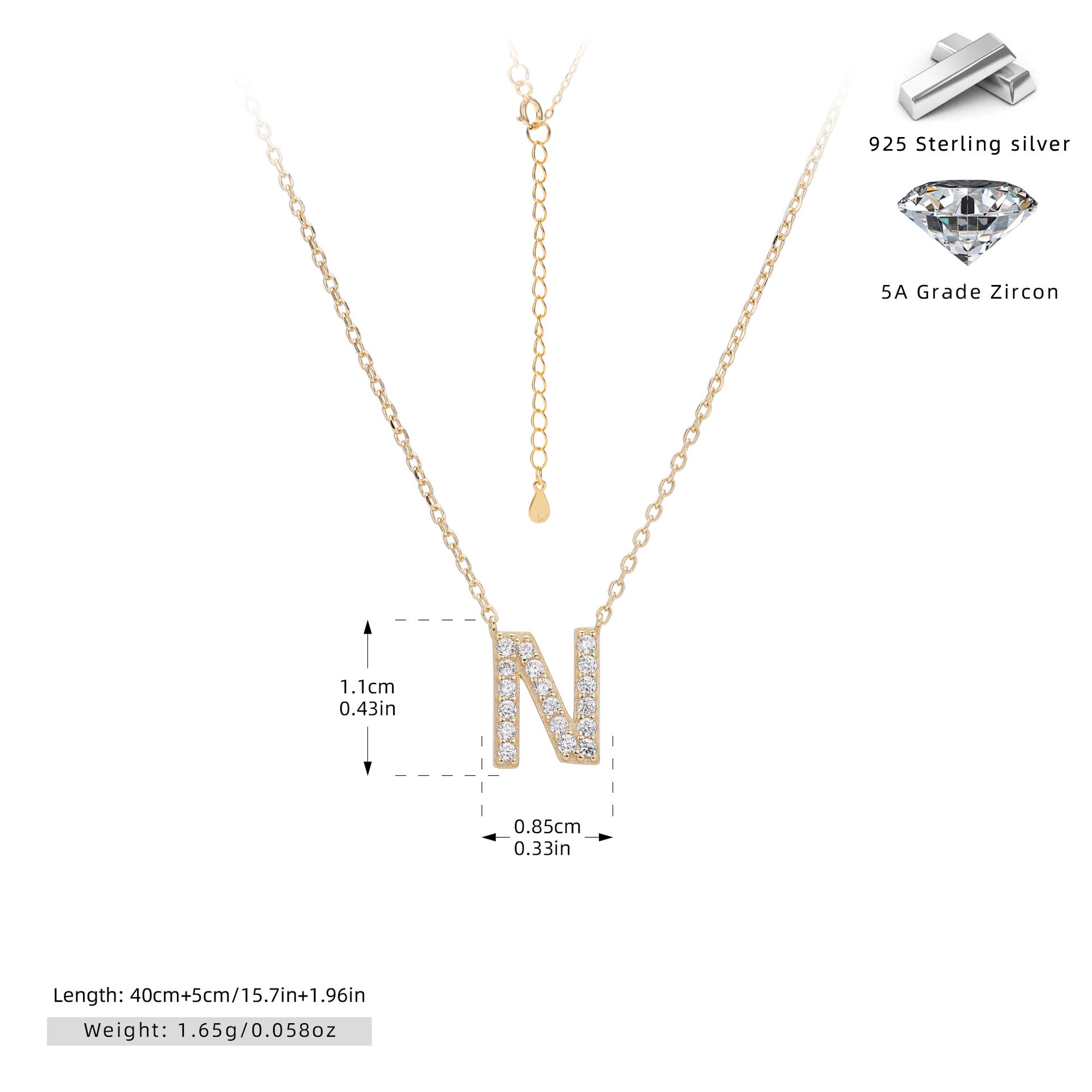 Damen Halskette mit Z-Anhänger und funkelnden Zirkonia Shop Nory
