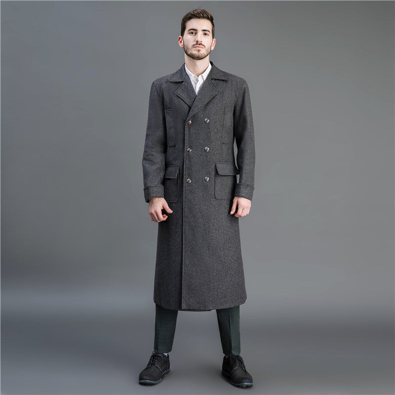 Herren Eleganter lang geschnittener Wollmantel mit Doppelreihe und Pattentaschen Shop Nory