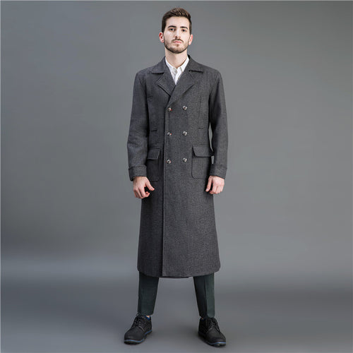 Herren Eleganter lang geschnittener Wollmantel mit Doppelreihe und Pattentaschen Shop Nory