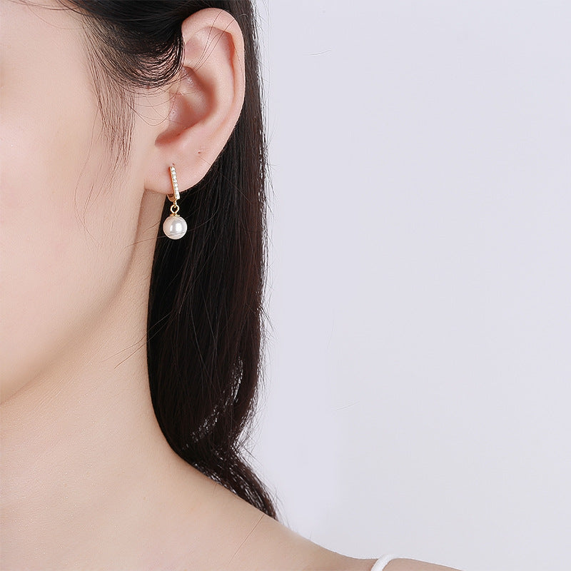 Damen Ohrhänger mit eleganter Perle und funkelndem Zirkon Shop Nory