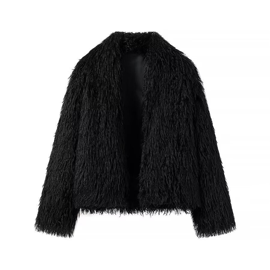 Damen Kurze Flauschige Kunstfelljacke mit voluminöser Textur Shop Nory