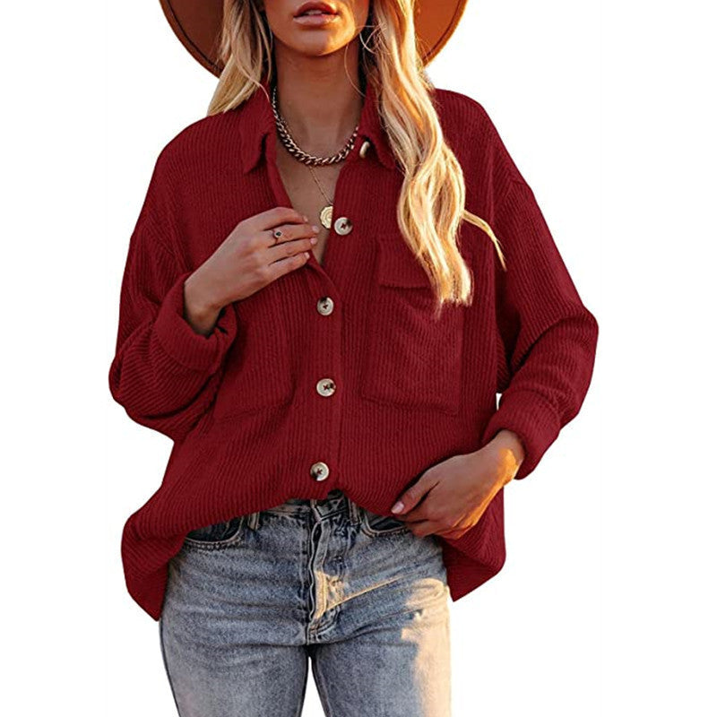 Damen Oversize-Feinstrick-Hemdjacke mit Knopfleiste und Brusttaschen Shop Nory