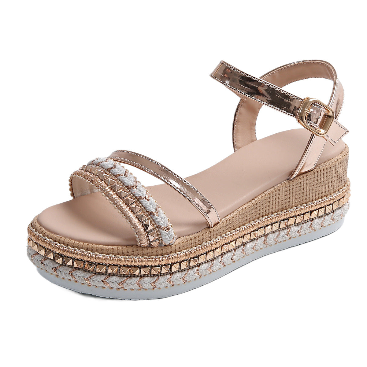 Damen Riemensandalen mit modischer Schmuckverzierung und Plateau-Rand