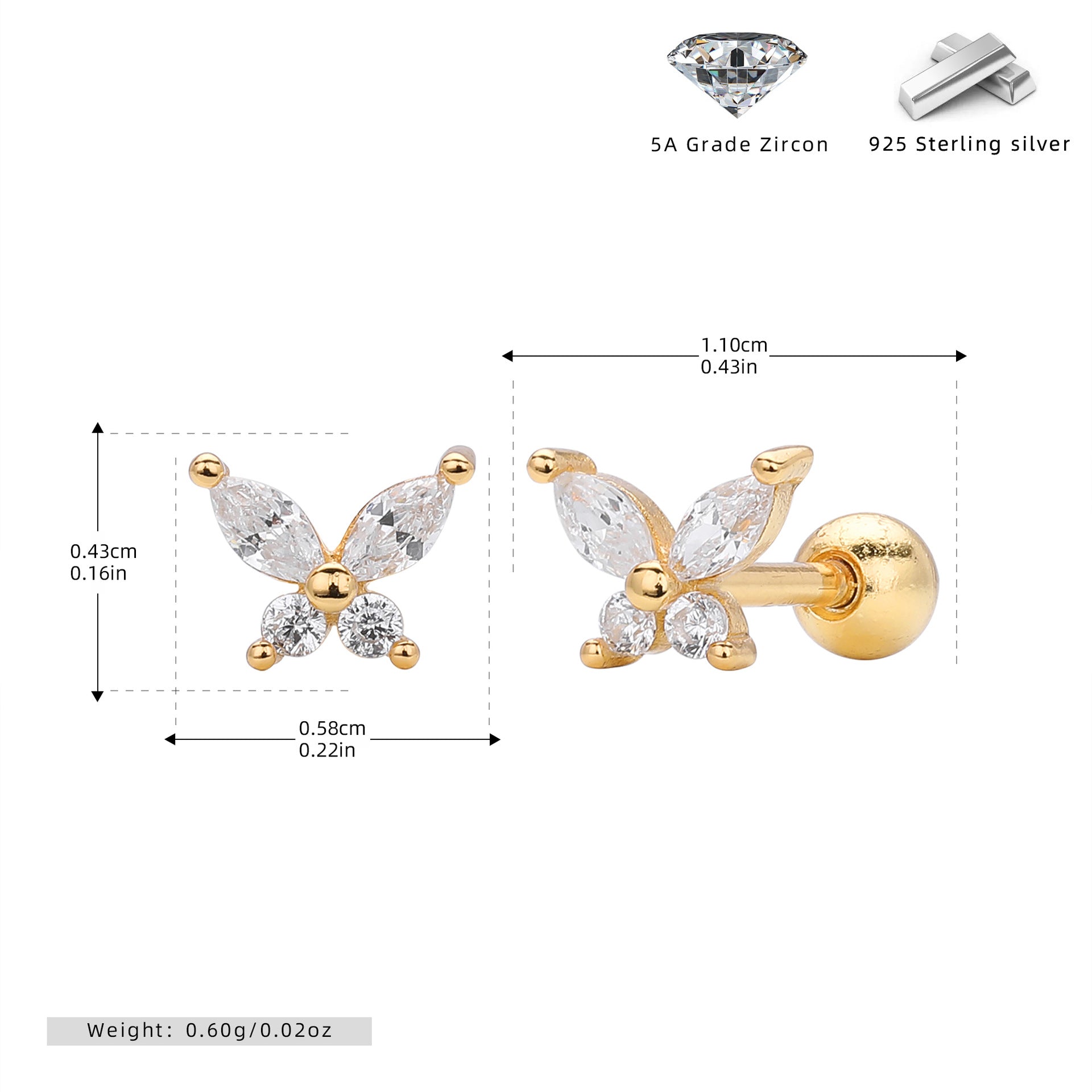 Damen Ohrstecker im eleganten Schmetterlingsdesign aus 925 Sterling Silber Shop Nory