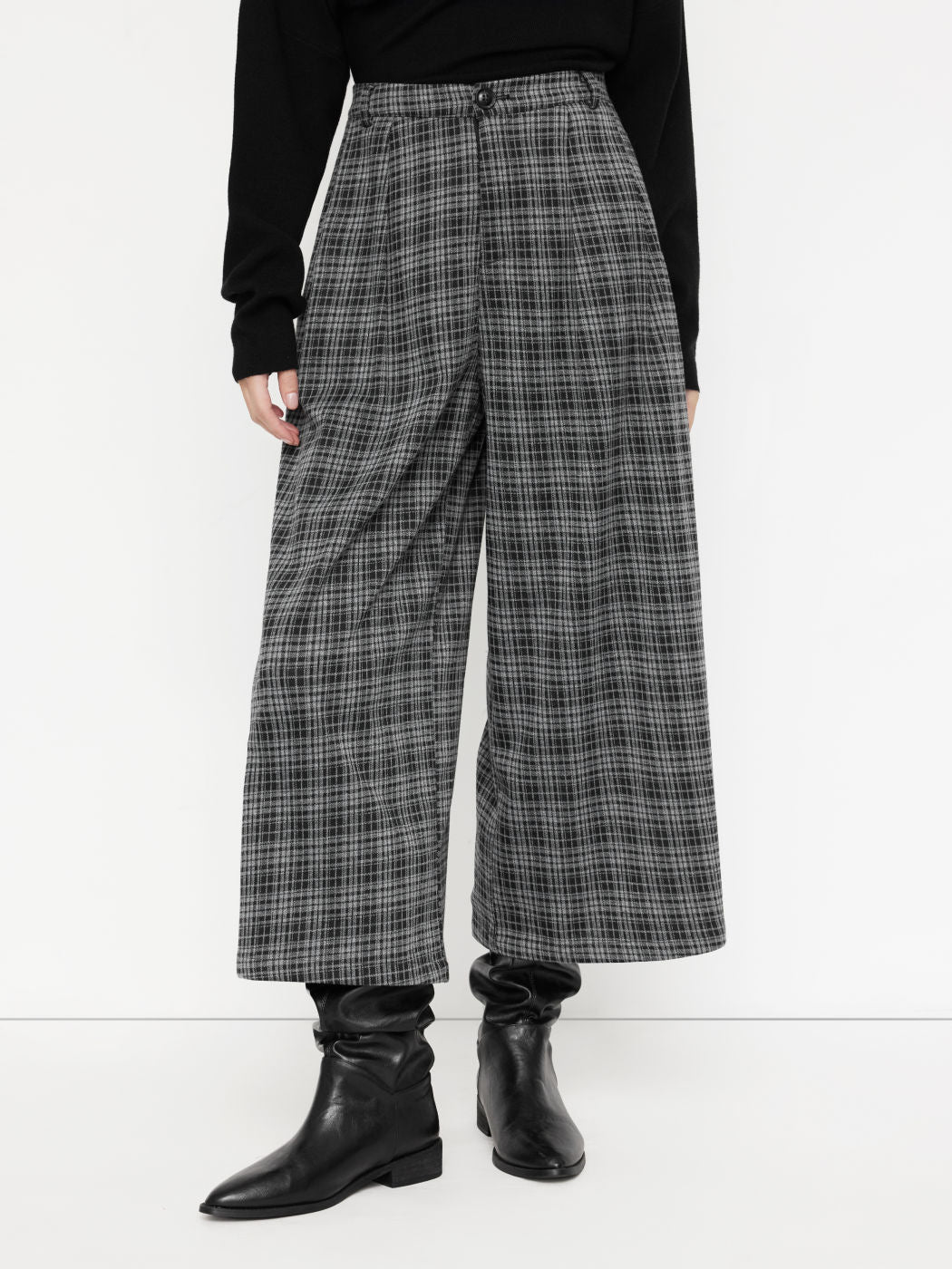 Damen weite Culotte-Hose mit Karomuster und hoher Taille Shop Nory