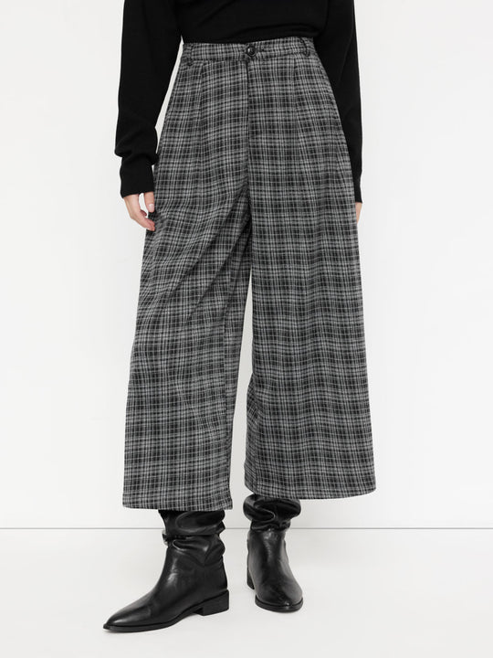 Damen weite Culotte-Hose mit Karomuster und hoher Taille Shop Nory