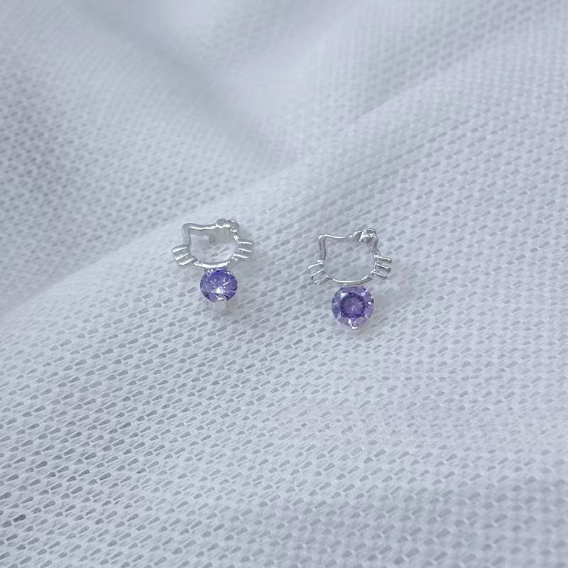 Damen Ohrstecker mit Katzenmotiv und funkelndem Schmuckstein Shop Nory