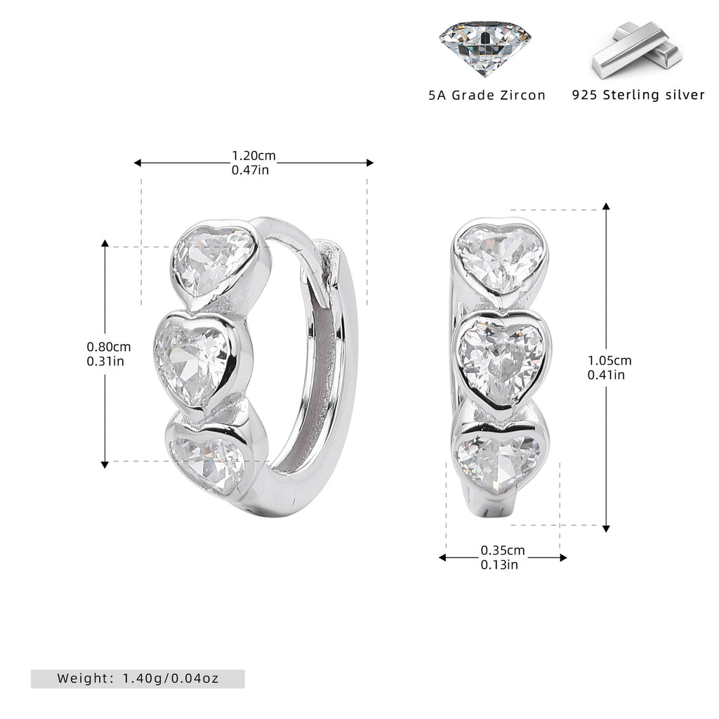 Damen Ohrstecker mit herzförmigen Zirkonsteinen aus hochwertigem 925 Sterling Silber Shop Nory