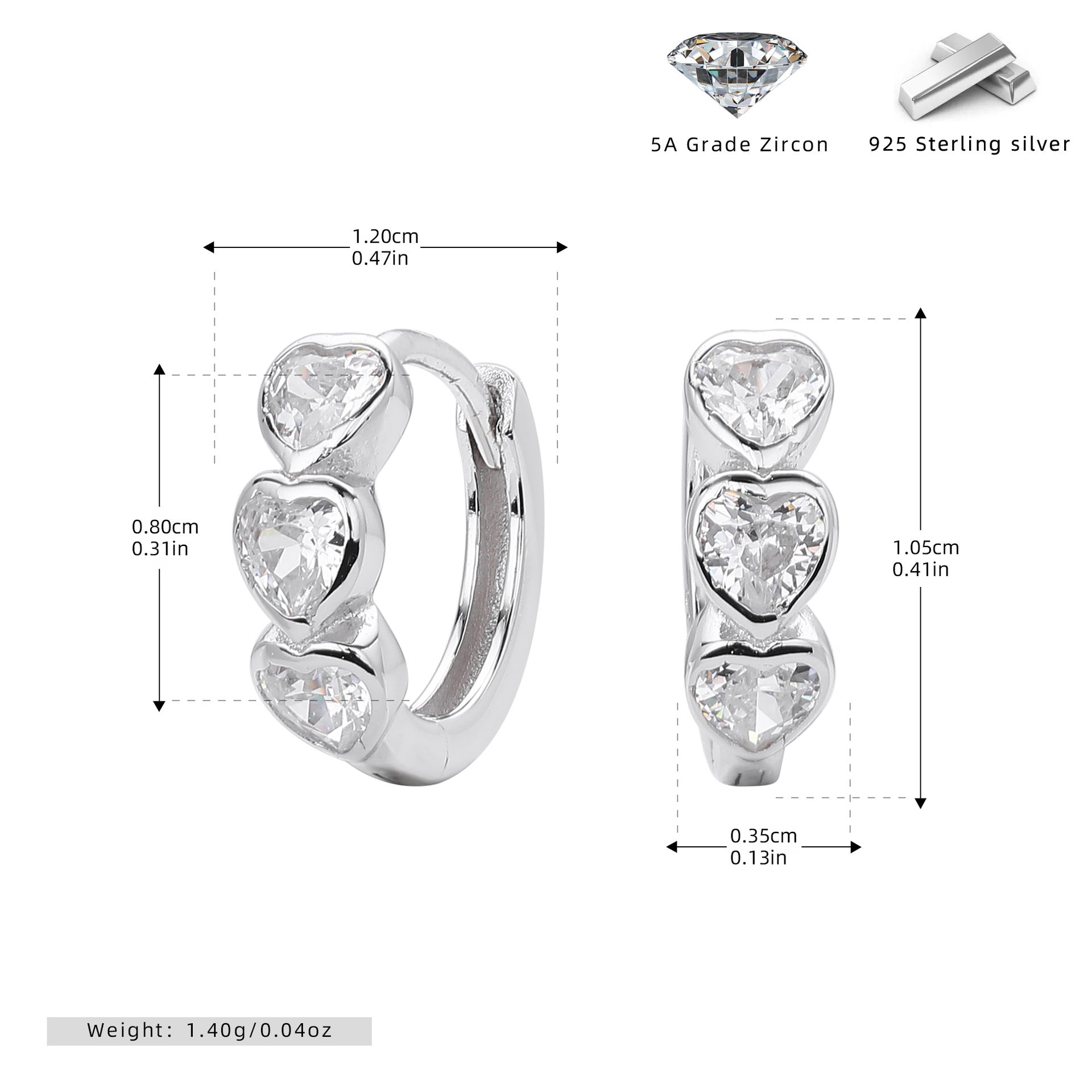 Damen Ohrstecker mit herzförmigen Zirkonsteinen aus hochwertigem 925 Sterling Silber Shop Nory