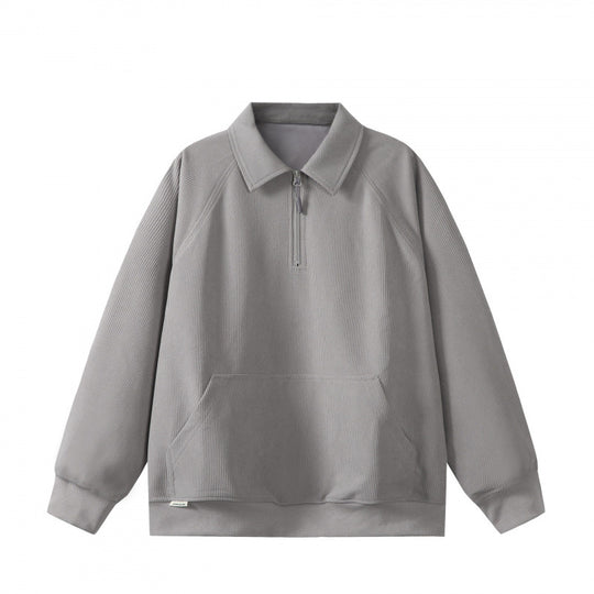 Unisex Oversize Halbzip-Sweatshirt mit Polokragen, Waffelstruktur und Kängurutasche Shop Nory