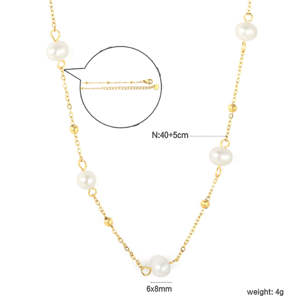 Damen luxuriöse Edelstahlkette mit Perlenakzenten Shop Nory