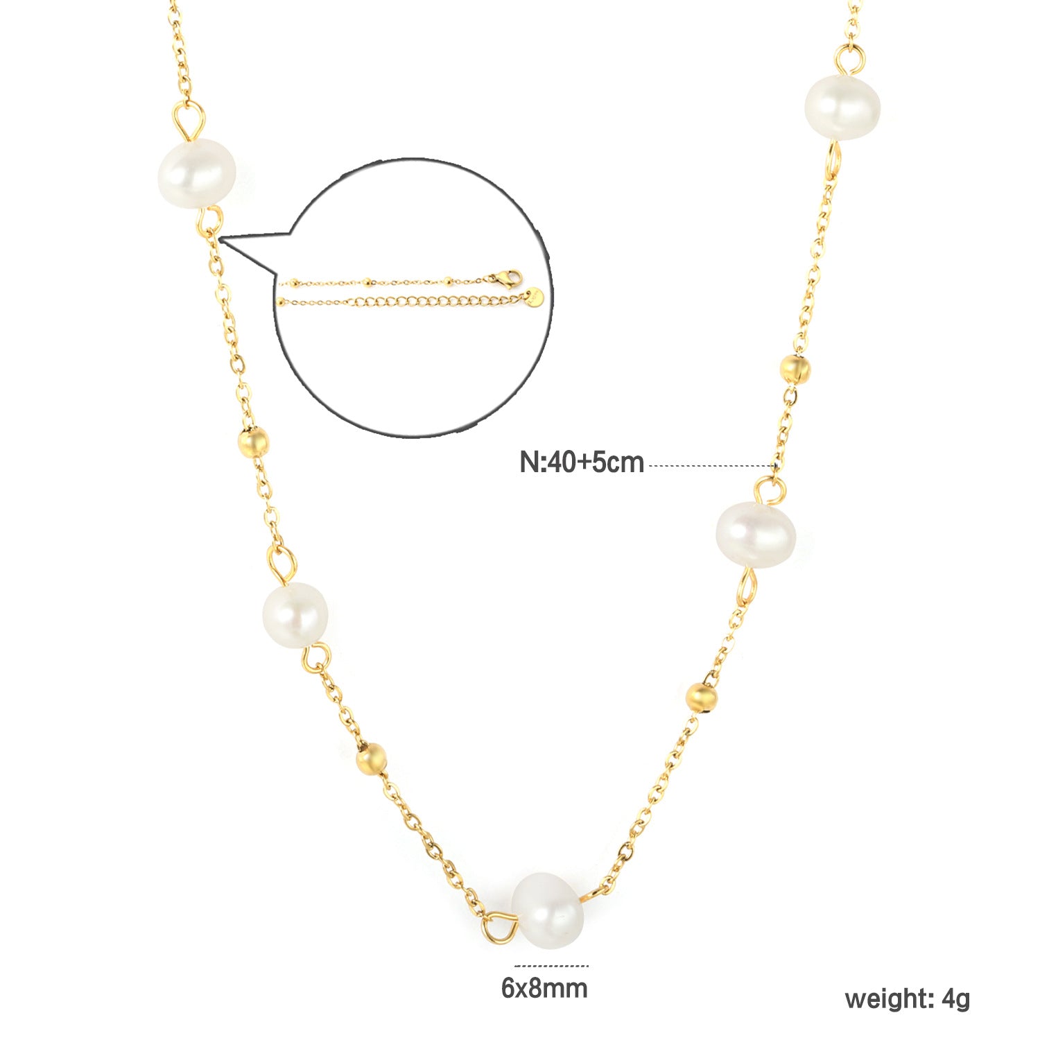 Damen luxuriöse Edelstahlkette mit Perlenakzenten Shop Nory