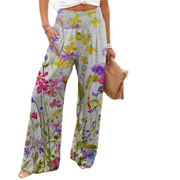 Damen Weite Sommerhose mit floralen Designs und elastischem Bund