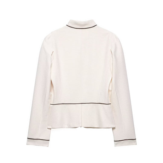 Damen Kurzblazer im Bouclé‑Look mit Stehkragen, dekorativer Paspelierung und bezogenen Knöpfen Shop Nory