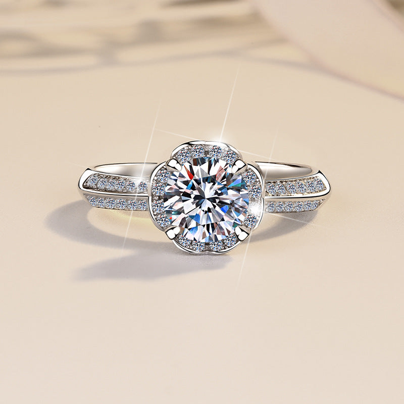 Damen Zarter Verlobungsring mit funkelndem Zirkonia und floraler Fassung Shop Nory