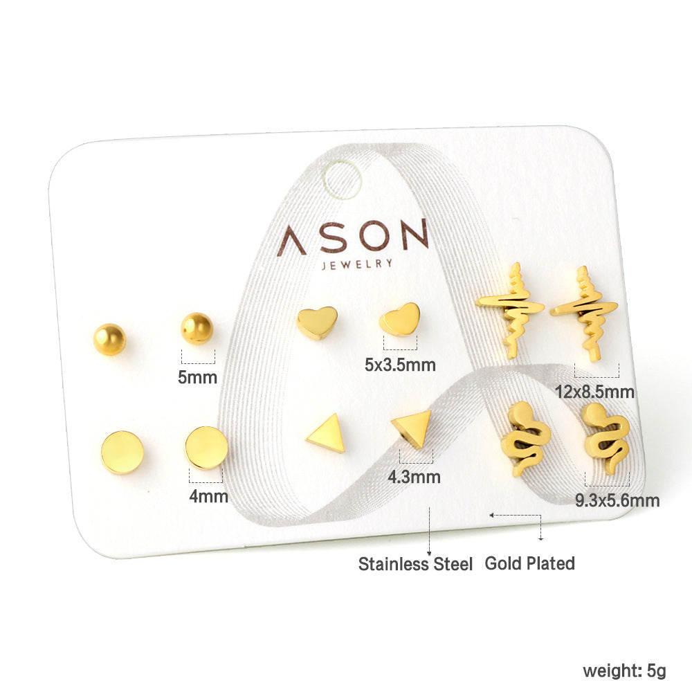 Damen Ohrstecker Set aus goldplattiertem Edelstahl mit verschiedenen Designs Shop Nory
