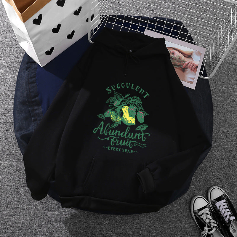 Damen nan Kapuzenpullover im Relaxed-Fit mit botanischer Frucht-Illustration und Kängurutasche Shop Nory