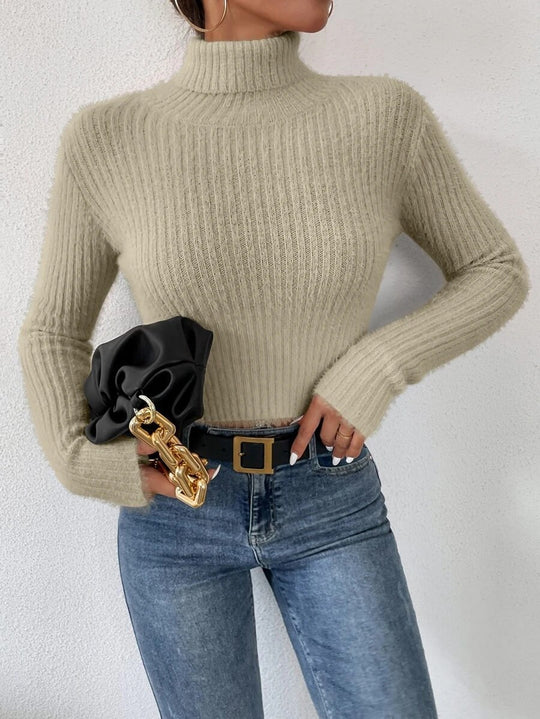 Damen Kurzer Rippstrick-Rollkragenpullover mit flauschiger Mohair‑Optik Shop Nory