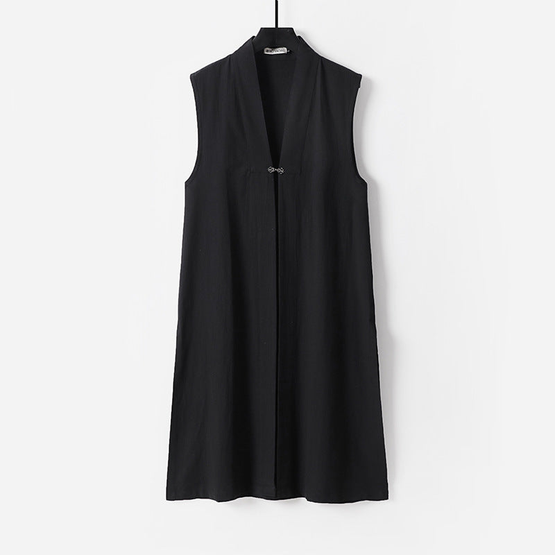 Damen Ärmellose lange Weste mit Stehkragen und dekorativem Knebelverschluss Shop Nory