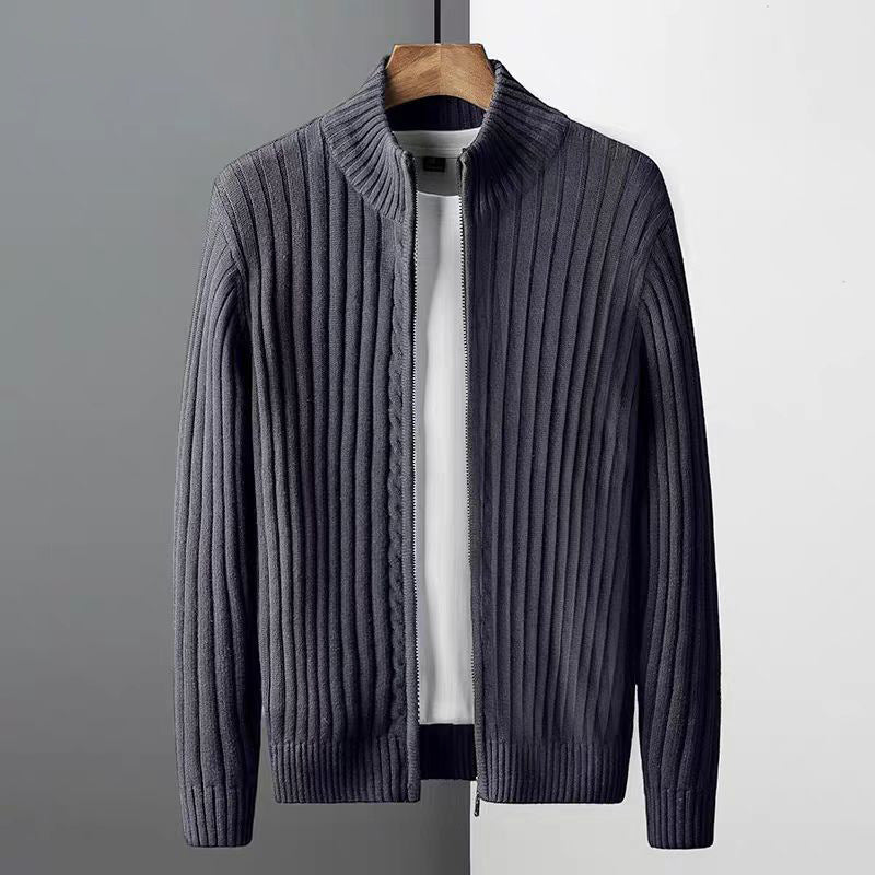 Herren Rippenstruktur-Zipjacke aus Baumwollmix mit Stehkragen Shop Nory