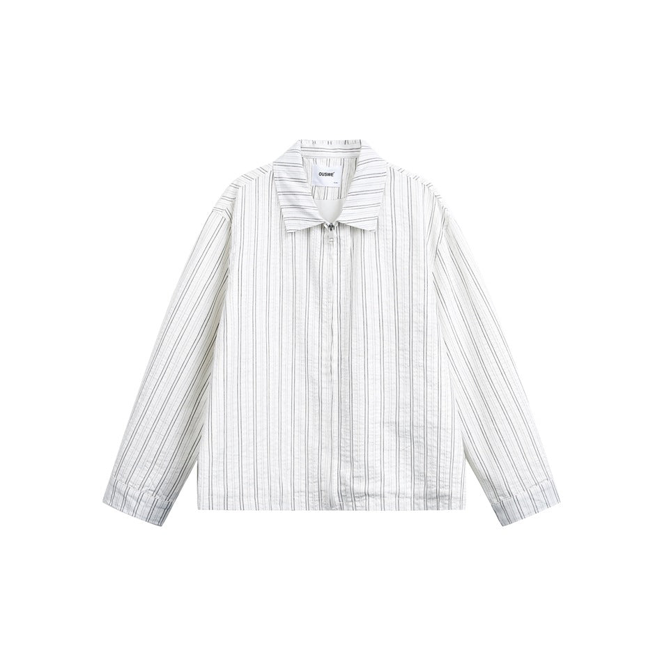 Unisex Leichte gestreifte Overshirt‑Jacke mit Hemdkragen und verdecktem Reißverschluss Shop Nory