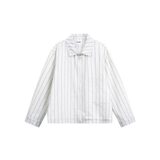 Unisex Leichte gestreifte Overshirt‑Jacke mit Hemdkragen und verdecktem Reißverschluss Shop Nory