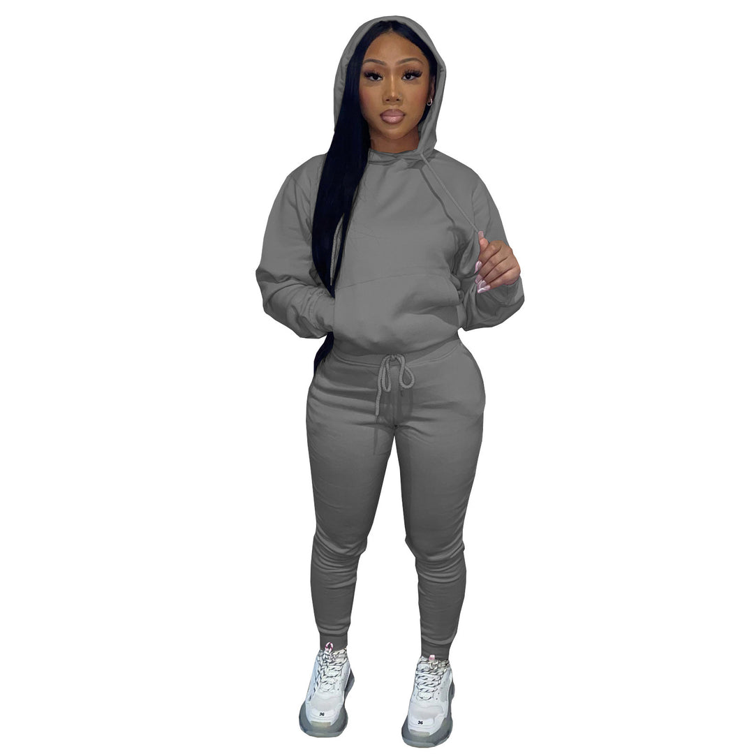 Damen nan Kapuzen-Lounge-Set mit Kängurutasche taillierter Jogginghose und Bündchen Shop Nory