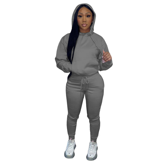 Damen nan Kapuzen-Lounge-Set mit Kängurutasche taillierter Jogginghose und Bündchen Shop Nory