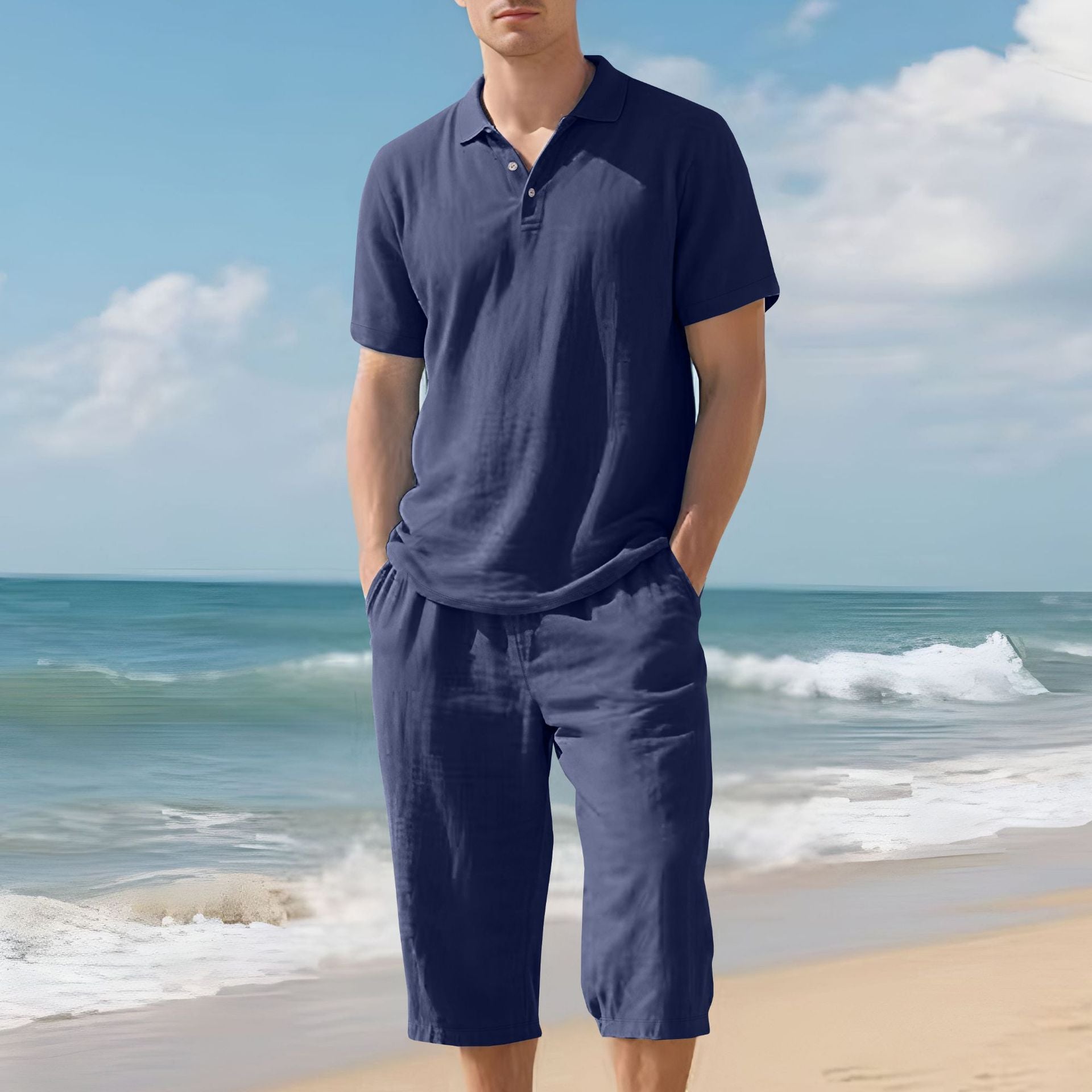 Herren nan leichtes Polo- und Bermuda-Set aus seidigem Baumwolljersey