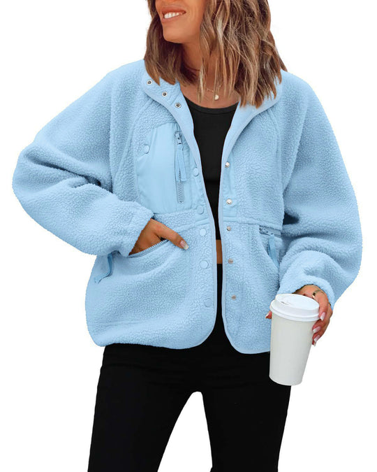 Damen kuschelige Fleecejacke mit praktischen Taschen