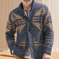 Herren Strickjacke mit einzigartigem geometrischen Muster und tiefem Kragen