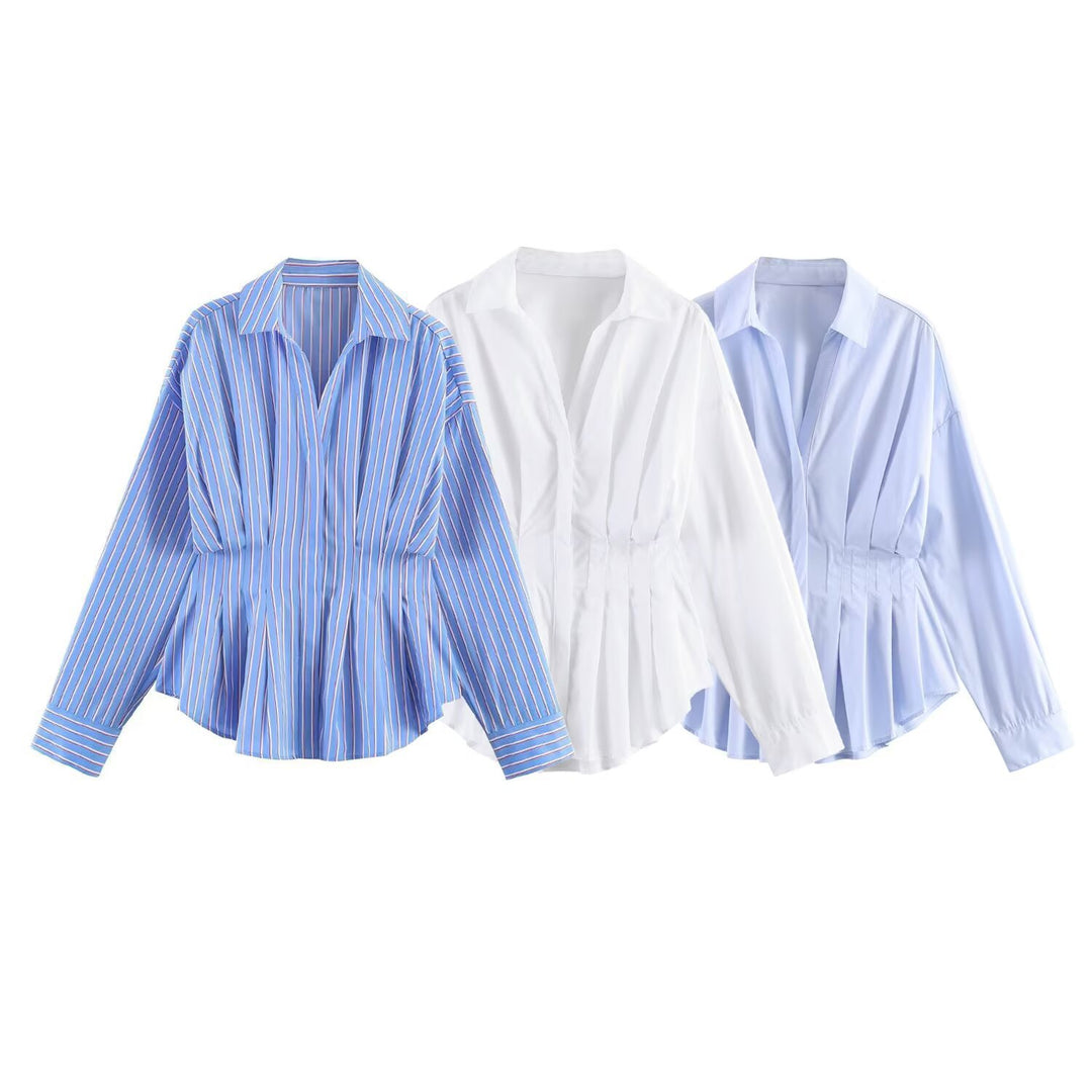 Damen taillierte Plissee-Hemdbluse mit Schößchen Shop Nory