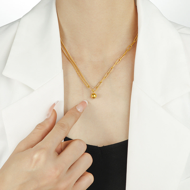 Damen elegante Halskette mit hochwertigem Doppelglieder-Design und zierlichem Kugelanhänger Shop Nory