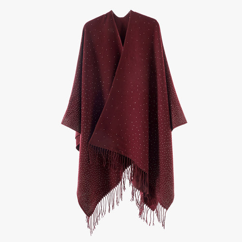Damen Strickponcho mit Fransen und dezentem Schimmerbesatz Shop Nory