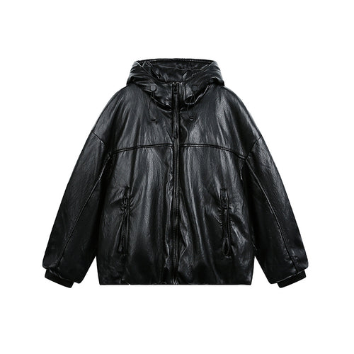 Herren Übergroße Kunstlederjacke mit Kapuze und Reißverschluss Shop Nory