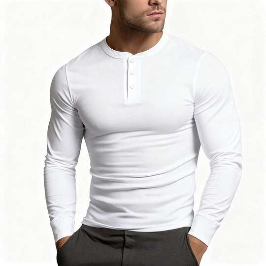Herren Langarm-Henley-Shirt mit klassischem Knopfdetail und körpernaher Passform