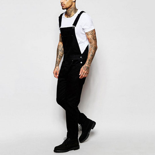 Herren lässige Denim-Latzhose mit verstellbaren Trägern und moderner Passform