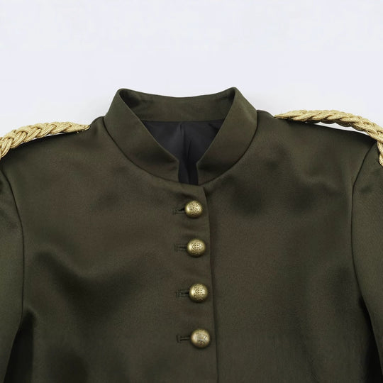 Damen Kurzer Militärblazer mit geflochtenen Epauletten und Zierknoten-Ärmeln Shop Nory