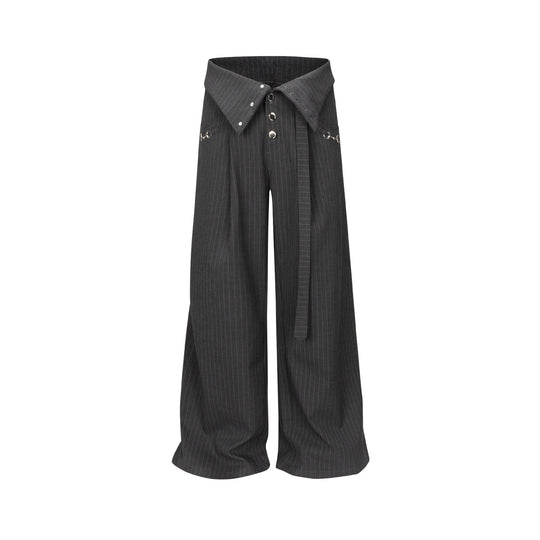 Damen Weite Bundfaltenhose mit Hemdkragen-Bund und Zierknöpfen Shop Nory