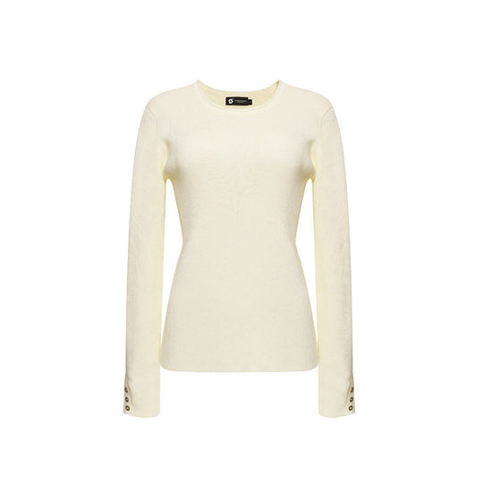 Damen Feinstrickpullover mit Rundausschnitt, schmaler Silhouette und Zierknopfärmeln Shop Nory