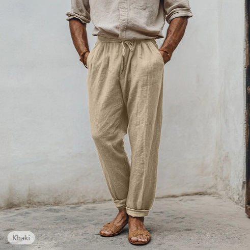 Herren lässige Leinenmisch-Joggerhose mit Kordelzug, angeschrägten Eingrifftaschen und schmalem Knöchelabschluss Shop Nory